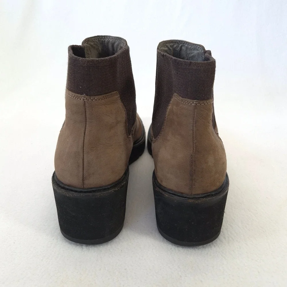 Eileen Fisher Brown Leather Platform Wedge Ankle Boots Nubuck Size 10
